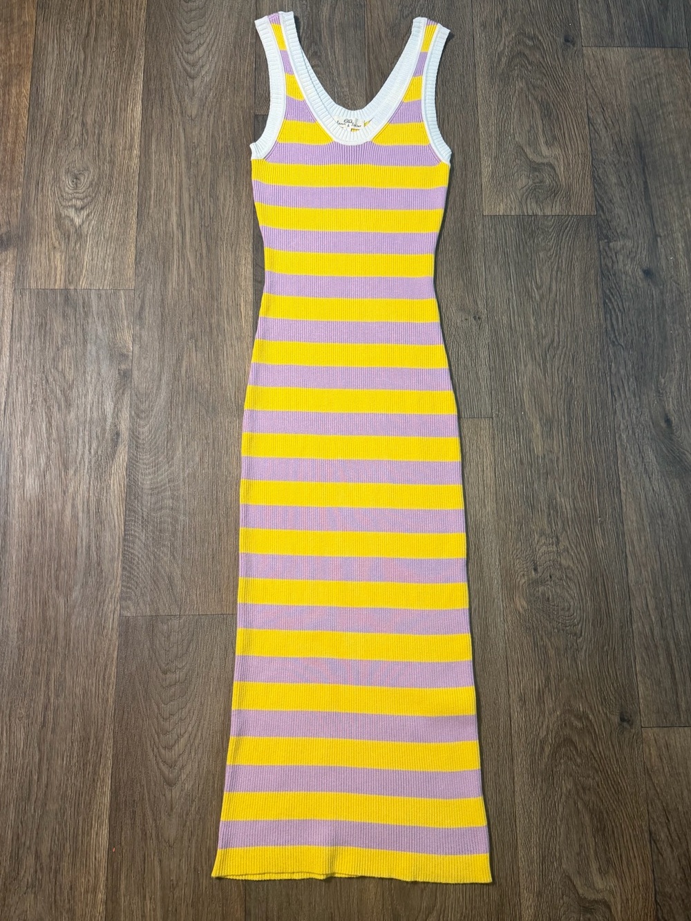 Aaron & Amber Sleeveless Striped Maxi Dress in Yellow & Lavender